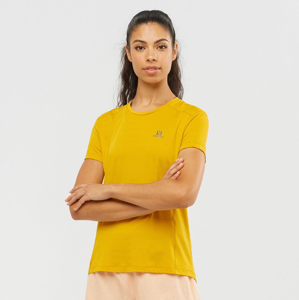 Salomon Singapore Womens T-shirts - XA W Yellow | 90837-BZRV